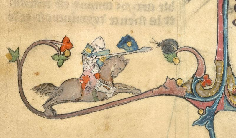 Illustration for article titled Hay un montón de pinturas medievales de caballeros luchando contra caracoles gigantes y nadie sabe bien por qué